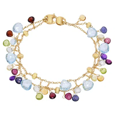 Pre-owned Marco Bicego 18k Yellow Gold Multi-gem Dangle Double Strand Bracelet