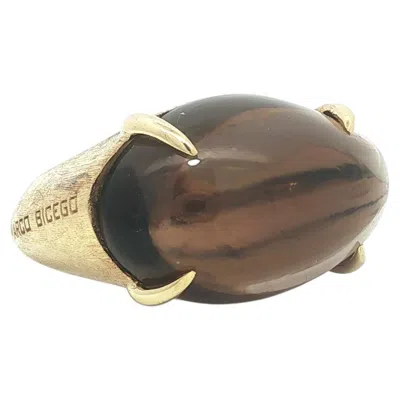 Pre-owned Marco Bicego 18k Yellow Gold Oval Cabochon Quartz Solitaire Brushed Finish Ring