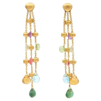 Pre-owned Marco Bicego 2000's Multi-gem 18k Gold Contemporary Paradise Fringe Earrings In Multiple