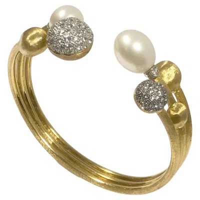 Pre-owned Marco Bicego "africa" Gold Diamond And Pearl Cuff Bracelet In Multi
