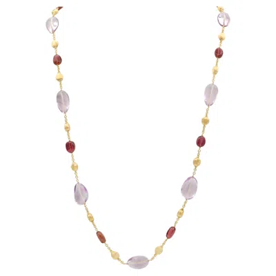 Pre-owned Marco Bicego Amethyst Tourmaline 18 Karat Yellow Gold Beaded Station Necklace