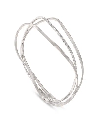 Marco Bicego Diamond Triple Layer Crossover Bangle Bracelet In 18k White Gold, 0.71 Tcw In Silver