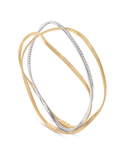 Marco Bicego Diamond Triple Layer Crossover Bangle Bracelet In 18k Yellow & White Gold, 0.69 Tcw