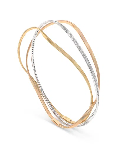 Marco Bicego Diamond Triple Layer Crossover Bangle Bracelet In 18k Yellow & White Gold, 0.71 Tcw In Brown
