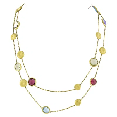 Pre-owned Marco Bicego Jaipur 18k Gold 48" Bezel Faceted Multi Stone Bead Station Necklace