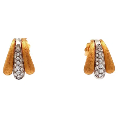 Pre-owned Marco Bicego Lunaria 18k Yellow Gold Diamond Pavé Three-petal Statement Earrings