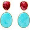 Marco Bicego Lunaria Thulite & Turquoise Drop Earrings In Gold