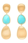 Marco Bicego Lunaria Turquoise Triple Drop Earrings In Gold