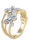 Marco Bicego Marrakech Onde 18k Yellow & White Gold With Diamond Flowers Ring In Yellow Gold/white Gold