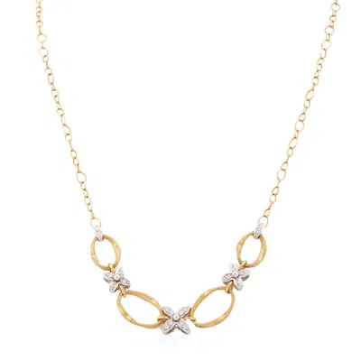 Marco Bicego Marrakech Onde Collection 18k Yellow And White Gold Half Necklace With Diamond Flowers  In Burgundy