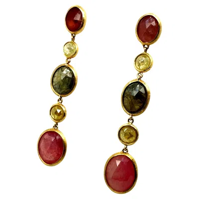 Pre-owned Marco Bicego Modern Gold Italian Natural Diamond Multicolor Rose Earrings  In Red