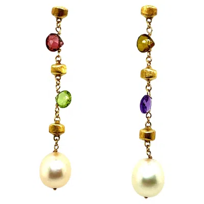 Pre-owned Marco Bicego Modern Gold Multicolor Pearl Drop Earrings By , Made In Italy
