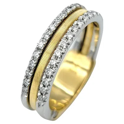 Pre-owned Marco Bicego Multi Row Diamond Coil Two-tone Band Ring In 18 Karat Gold