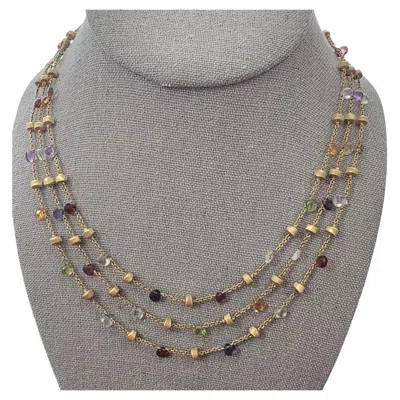Pre-owned Marco Bicego Paradis 3 Row Chain Gemstone Station Necklace 18k Yellow Gold 16.5"