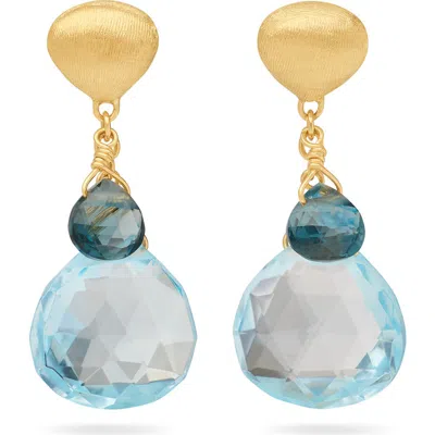 Marco Bicego Paradise 18k Gold Blue Topaz Drop Earrings