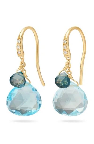 Marco Bicego Paradise 18k Gold Diamond & Blue Topaz Drop Earrings