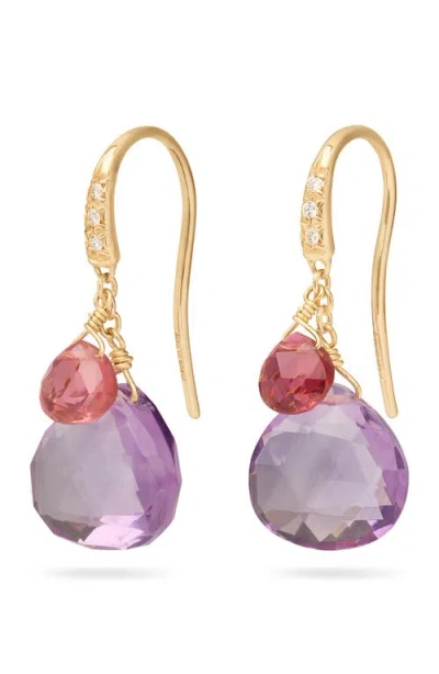 Marco Bicego Paradise 18k Gold Diamond & Semiprecious Stone Drop Earrings In Purple