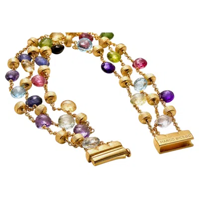 Pre-owned Marco Bicego Paradise Multi-gemstone Triple Strand Bracelet 18k Yellow Gold 7 In