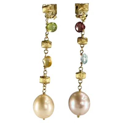 Pre-owned Marco Bicego Pearl And Gemstone Drop Dangle Earrings 18k Yellow Gold