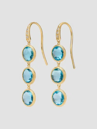 Marco Bicego Women's Jaipur Color 18k Yellow Gold, 0.03 Tcw Diamond & Blue Topaz Triple-drop Earrings