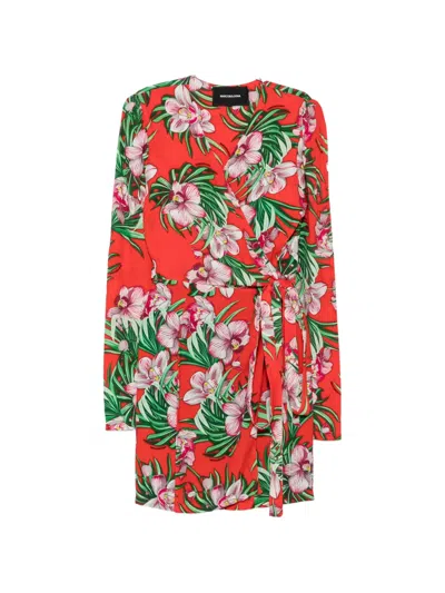 Marco Bologna Floral-print Wrap Mini Dress In Red