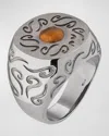 Marco Dal Maso Men's Ara Round Engraved Signet Ring In Tigers Eye