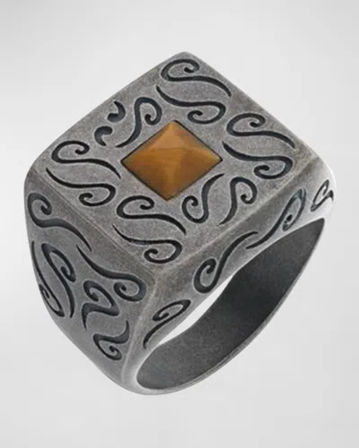 Marco Dal Maso Men's Ara Square Engraved Ring In Metallic