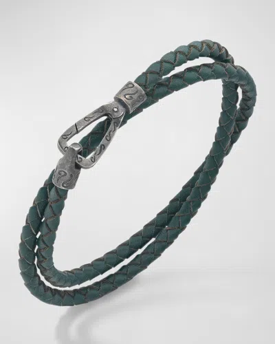 Marco Dal Maso Men's Double Wrap Oxidized Silver And Woven Leather Bracelet In Green