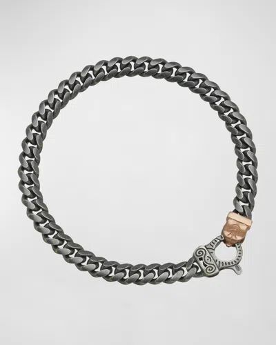 Marco Dal Maso Men's Flaming Tongue Thin Link Bracelet In Oxidized Silver And Rose Gold In Neutral