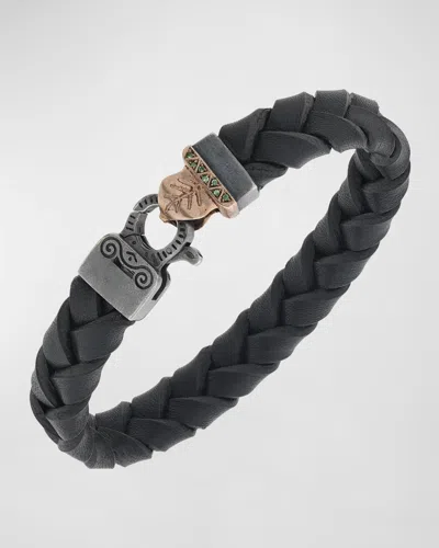 Marco Dal Maso Men's Flaming Tongue Wide Leather Bracelet In Black/tsavorite