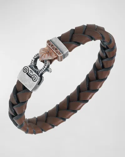 Marco Dal Maso Men's Flaming Tongue Wide Leather Bracelet In Brown/orange Sapphires