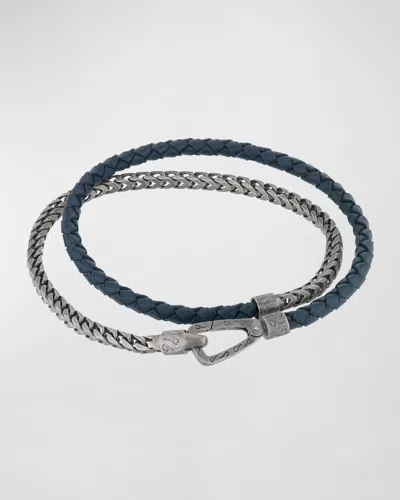 Marco Dal Maso Men's Lash Double Wrap Leather Franco Chain Combo Bracelet With Push Clasp In Multi