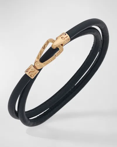 Marco Dal Maso Men's Lash Double Wrap Smooth Leather Bracelet, Gold In Black