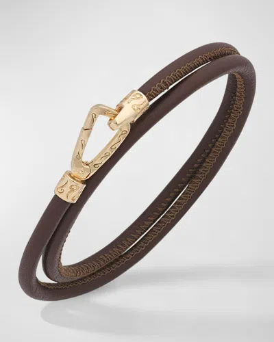 Marco Dal Maso Men's Lash Double Wrap Smooth Leather Bracelet, Gold In Brown