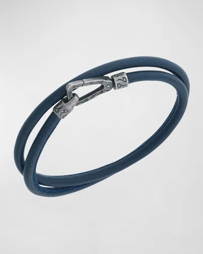 Marco Dal Maso Men's Lash Double Wrap Smooth Leather Bracelet, Silver In Blue