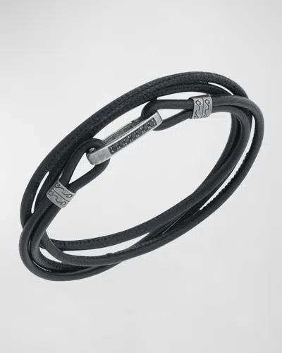 Marco Dal Maso Men's Lash Multi Wrap Smooth Leather Bracelet In Black/black Diamonds