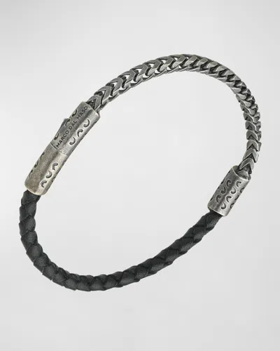 Marco Dal Maso Men's Lash Sterling Silver And Leather Bracelet In Oxidized Silver/black