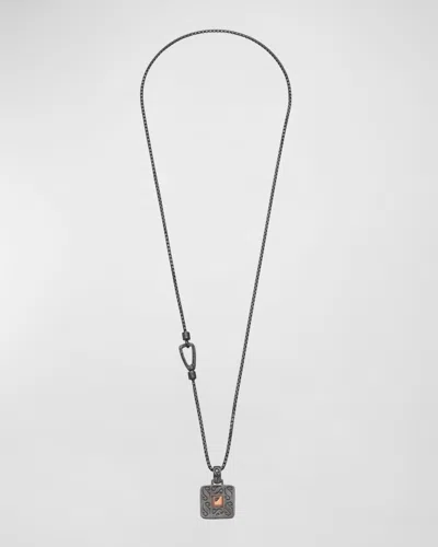 Marco Dal Maso Men's Oxidized Silver And 18k Rose Gold Pendant Necklace With Blue Sapphire In Mixed Metal