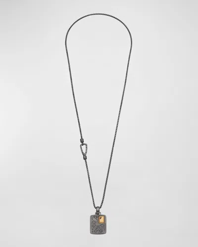 Marco Dal Maso Men's Oxidized Silver And 18k Yellow Gold Pendant Necklace With Black Diamond In Mixed Metal