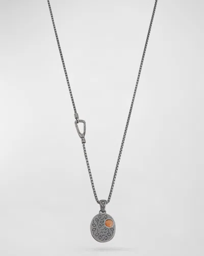 Marco Dal Maso Men's Oxidized Silver Necklace With Orange Aventurine In Metallic