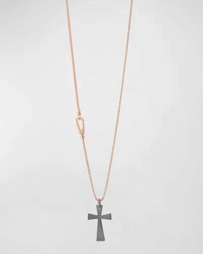 Marco Dal Maso Men's The Cross Pendant Necklace In Oxidized Silver And 18k Rose Gold Plating