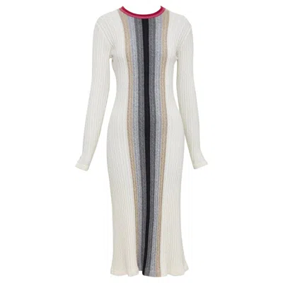 Pre-owned Marco De Vincenzo 100% Cashmere Colorblock Striped Ribbed Knit Dress Fr38 M In Gray