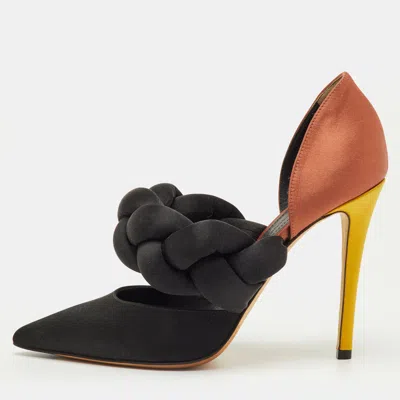 Marco De Vincenzo Black/brown Satin Rope Pointed Toe Pumps In Multi