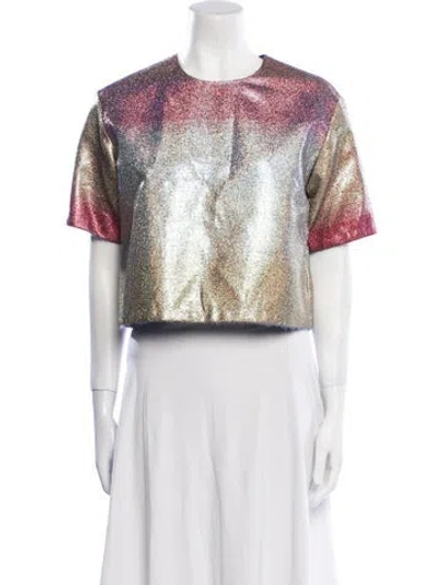 Pre-owned Marco De Vincenzo Colorblock Pattern Crew Neck Crop Top In White