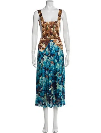 Pre-owned Marco De Vincenzo Floral Print Long Dress In Blue