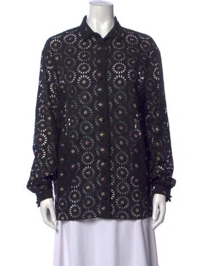 Pre-owned Marco De Vincenzo Floral Print Long Sleeve Top In Blue