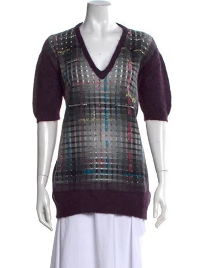 Pre-owned Marco De Vincenzo Mohair Plaid Print Sweater W/ Tags In Purple