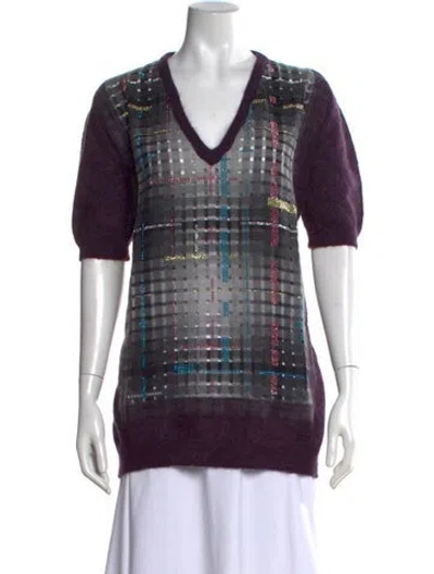 Pre-owned Marco De Vincenzo Mohair Plaid Print Sweater W/ Tags In Purple