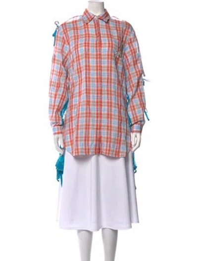 Pre-owned Marco De Vincenzo Plaid Print Long Sleeve Button-up Top W/ Tags In Multicolor