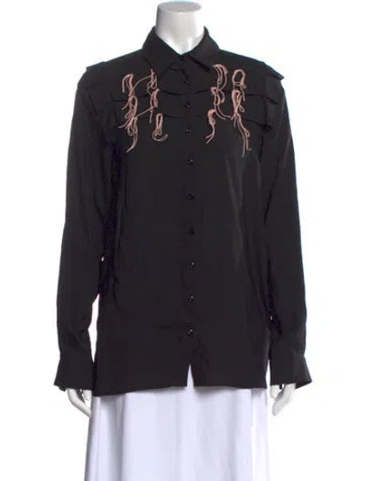 Pre-owned Marco De Vincenzo Printed Long Sleeve Button-up Top In Black